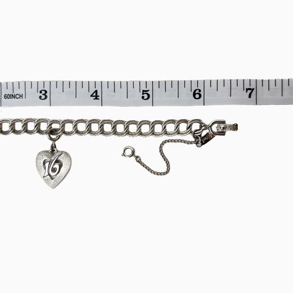 Monet Bracelet Chunky Link Removable Dangling Heart Charm 16 Silver Tone Vintage - Picture 10 of 10